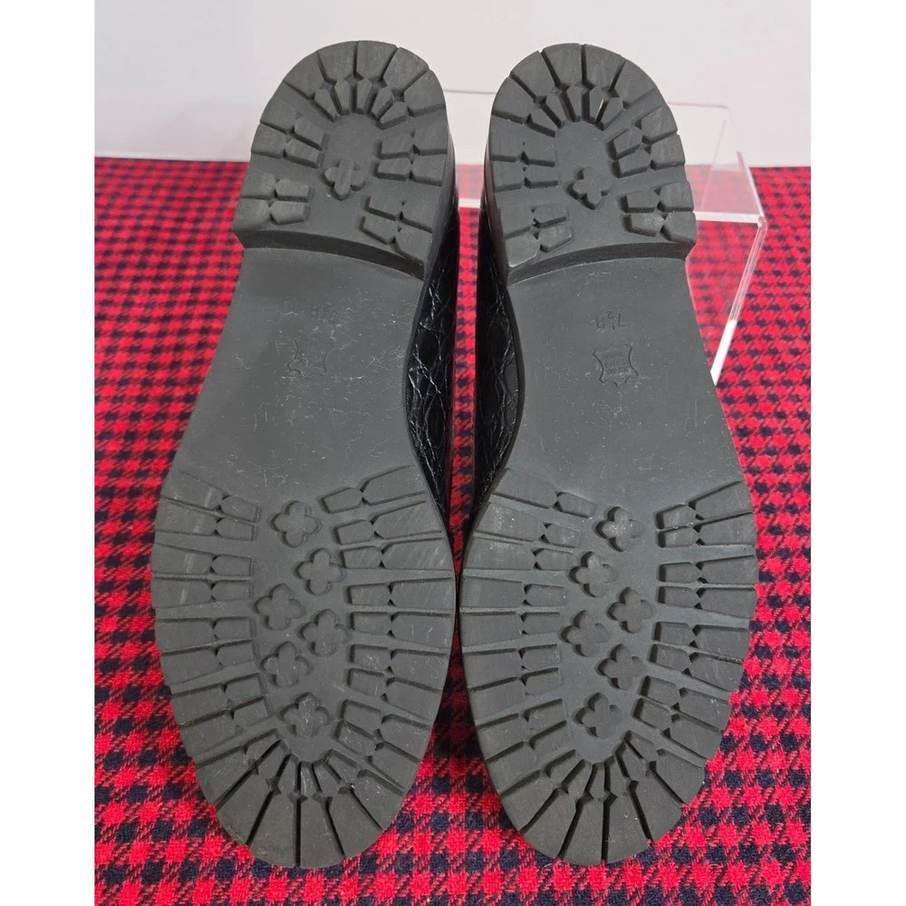 Talbots Croc Embossed Black leather Loafers w/ Metal Horsebit Buckle Wom 7.5B